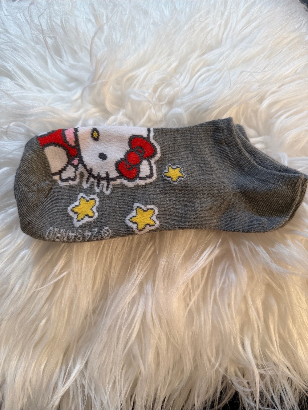 Sanrio Hello Kitty Gray Ankle Sock with Red Bow and Yellow Stars